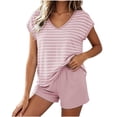 thumbnail image 2 of NominalSnug Womens Pajamas Sets Built in Bra Cap Sleeve V Neck Striped Top Elastic Waisted Shorts Sleepwear, 2 of 8