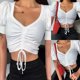 thumbnail image 3 of Gibobby Camisetas de verano para mujer Camiseta suelta informal con cuello en V para mujer, blusa manga corta con estampado(Blanco,CH), 3 of 5