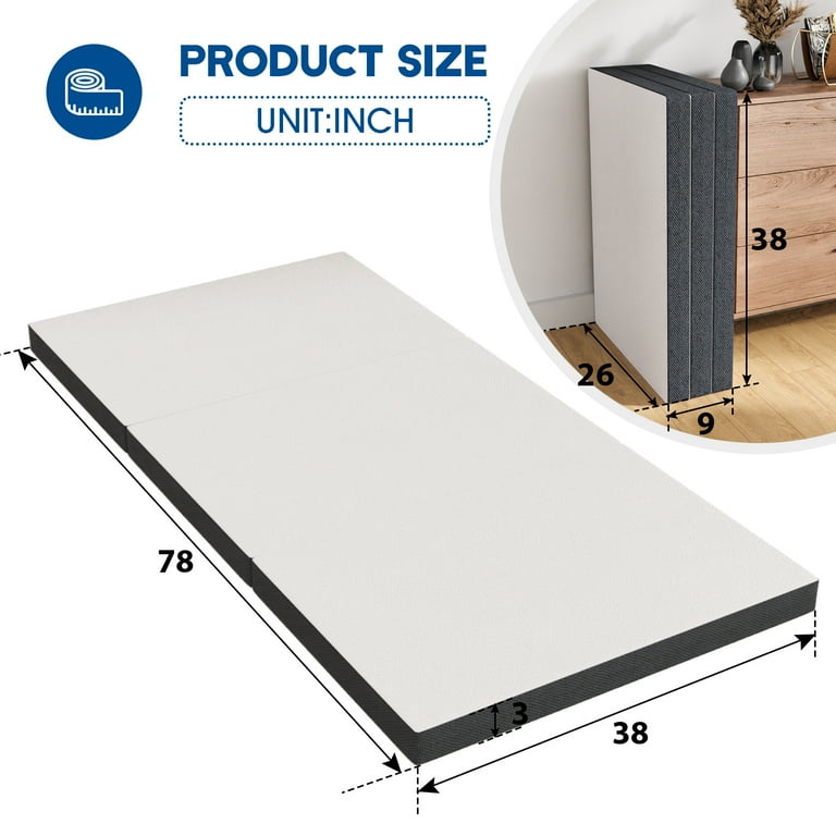 YRLLENSDAN 3 Inch Foldable Mattress Twin XL Trifold Mattress