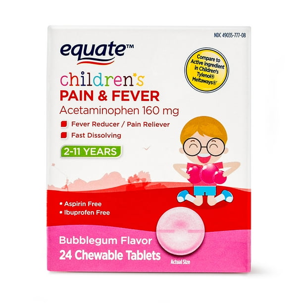 Equate Children's Bubblegum Pain & Fever Reliever Tablets, 160 mg, 24
