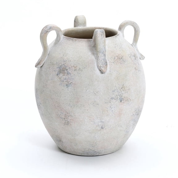 LuxenHome 11" Terracotta Vase with Loop Handles, Sculptural Round Accent Decor