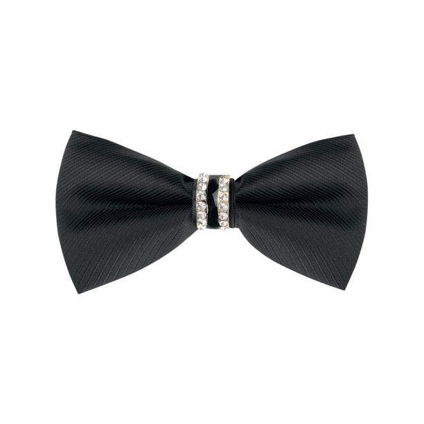 INSPIRAR CHIC Corbata de moño preatado para hombres con decoración de strass, corbatas brillantes para bodas elegantes, negra 1