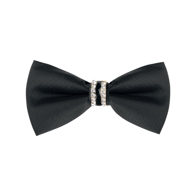 INSPIRAR CHIC Corbata de moño preatado para hombres con decoración de strass, corbatas brillantes para bodas elegantes, negra 1