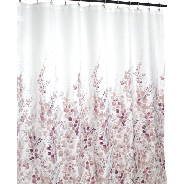 Serafina Home Polyester Floral Shower Curtain with Flowers and Leaves, 72" x 72", Pink Blush