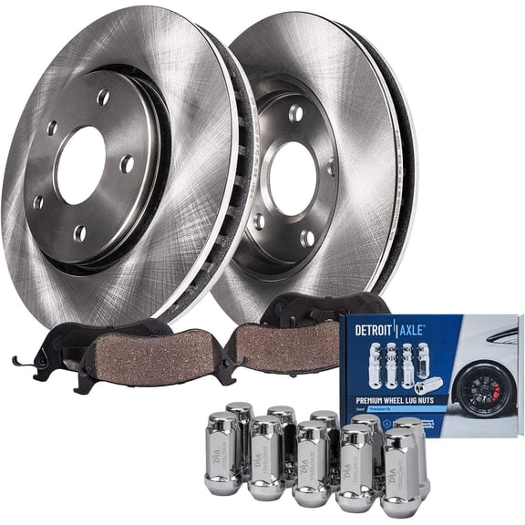 Detroit Axle - Front Disc Rotors Brake Pads w/ 10pc Wheel Lug Nuts Replacement for 2005-2010 Jeep Grand Cherokee Commander - 14pc Set