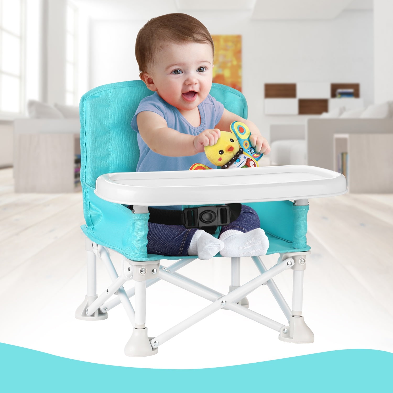 Portable Blue Baby Infant Toddler High Chair Feeding Booster Seat Table Tray New 