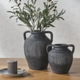 thumbnail image 2 of SAFAVIEH Mira 8"/12" Solid Black Stoneware Amphora Vase, Set of 2, 2 of 6