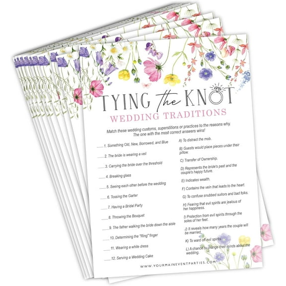 Bridal Shower Games Tying The Knot Wedding Traditions Trivia, 50 Cards Included (Floral)