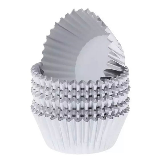 Metallic Silver Cupcake Wrappers (25pcs, Standard Size) Grease Resistant Cake Liners for Baking, Caking and Crafting by Bakell