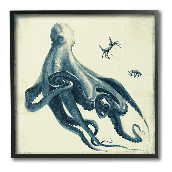 Stupell Industries Octopus & Sea Critters Animals & Insects Painting Black Framed Art Print Wall Art, 12 x 12