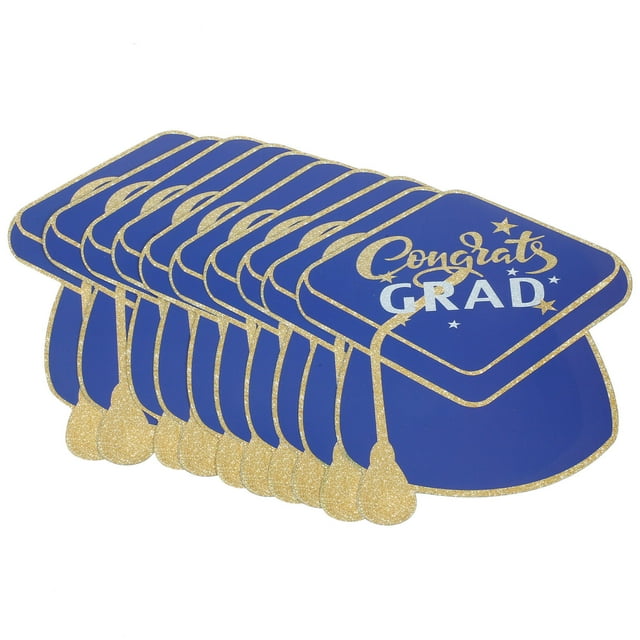 OULII 10Pcs Happy Graduation Card Graduation Cap Shaped Blue Paper Card