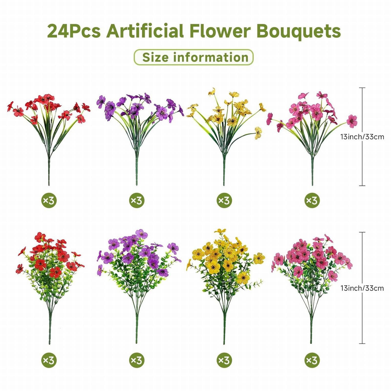 24 Pack Artificial Flowers 18" Long, Red Yellow Purple Pink Faux Plants for Indoor Outdoor Decor, DIY Garland Making, Fade Resistant Fake Flowers