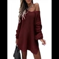 thumbnail image 2 of Suéteres para Mujer, Punto , Cuello en V, Color Liso, Larga, Informales, Holgados, Suaves, Tipo Jersey. Vino Tinto L, 2 of 7