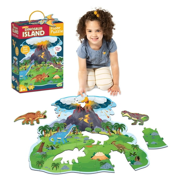 Peaceable Kingdom Casse-Tête de Sol le des Dinosaures - Pièces de Casse-Tête Épaisses et Robustes - Comprend Boîte de Rangement avec Cordon de Transport - Plus de 3 Pieds de Haut - Casse-Tête de Sol pour Enfants de 3 à 5 Ans