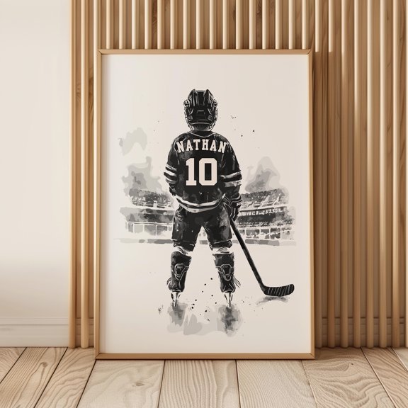 MSFCON Personalized Hockey Wall Art Print, Custom Hockey Print, Hockey Poster, Hockey Gift for Boys Bedroom Decor, Hockey Art