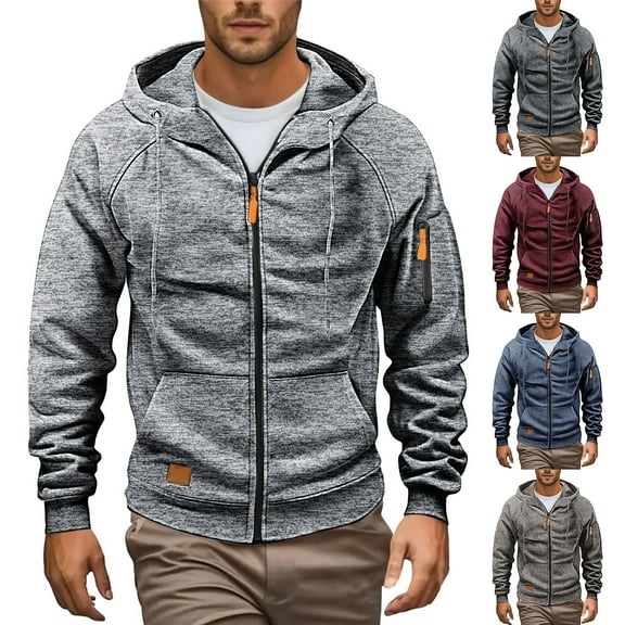 Men's Zip Up Midweight Fleece Full Zip Long Sleeve Jacket - Comfy Cozy Hooded Sweatshirt with Pockets for Autumn Winter Outdoor Sports, Casual Wear, and Festive Seasons,Navy,3XL
