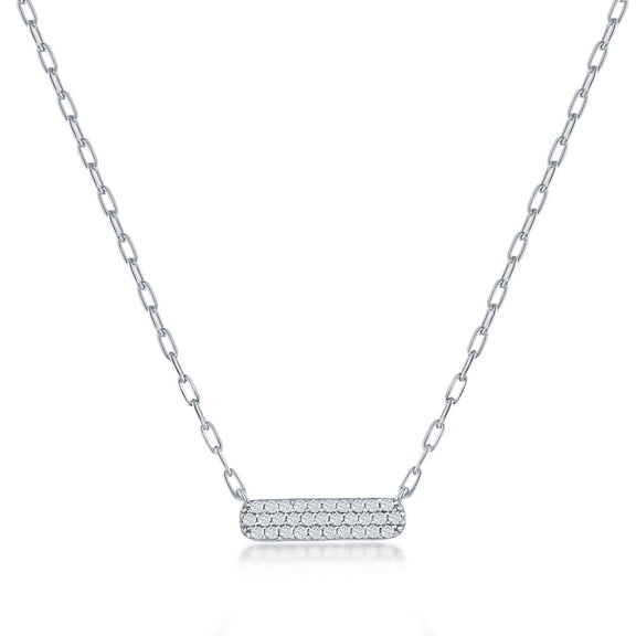 Beaux Bijoux Bar Pendant Necklace for Women – Sterling Silver and Simulated CZ Diamond Jewelry - Fine Jewelry Gifts for Women - Valentines Day Gifts for Her
