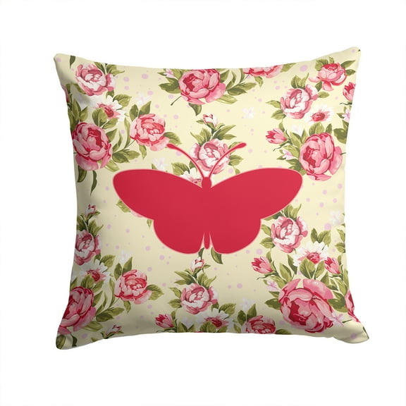 Carolines Treasures Butterfly Shabby Chic Yellow Roses Fabric Decorative Pillow 14Hx14W multicolor