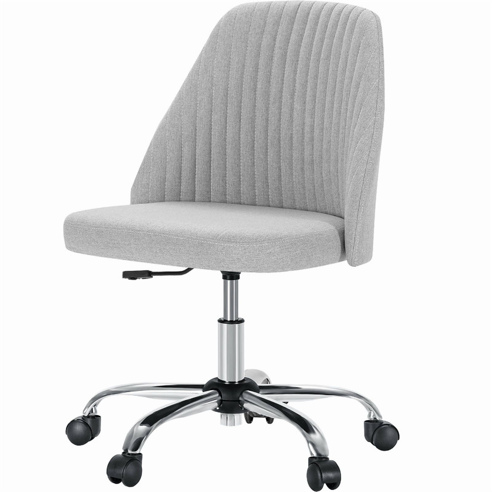 BEAUTYPEAK Armless Vanity Chair Adjustable Swivel Fabric Desk Chair with Padded Seat Wheels Mid-Back Office Chair, Light Gray