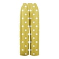 thumbnail image 4 of Mlqidk Pants for Women Lounge Loose Fitted High Waist Pant Elastic Drawstring Wide-Leg Capris Pants Summer Bohemian Polka Dot Trouser with Pockets Yellow S, 4 of 4