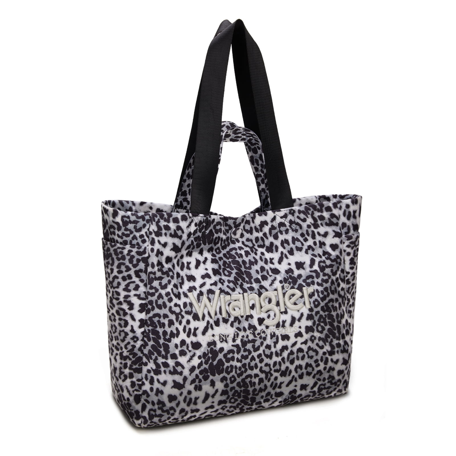 Wrangler Large Tote Bag for Women Designer Leopard Print Purse for Travel Work Gym, Black