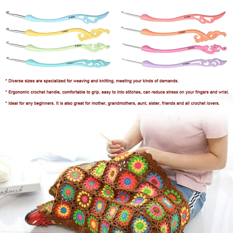 Gliving Crochet Hooks 5 Sizes - Longer and Smooth Crochet Needles - Comfortable and Easy to Hold Ergonomic Crochet Hook - Best Set for Arthritic Hands