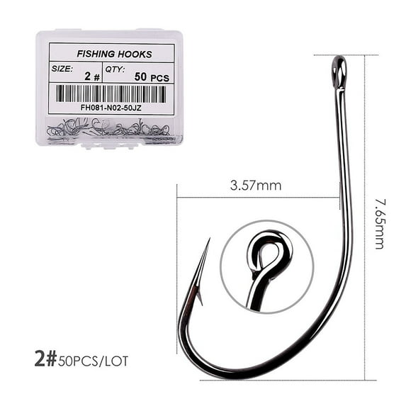 50 Pcs Fishing Hooks High Carbon Stainless Steel Barbed Fishing Hooks with Ring Fishing Tackle Accessories