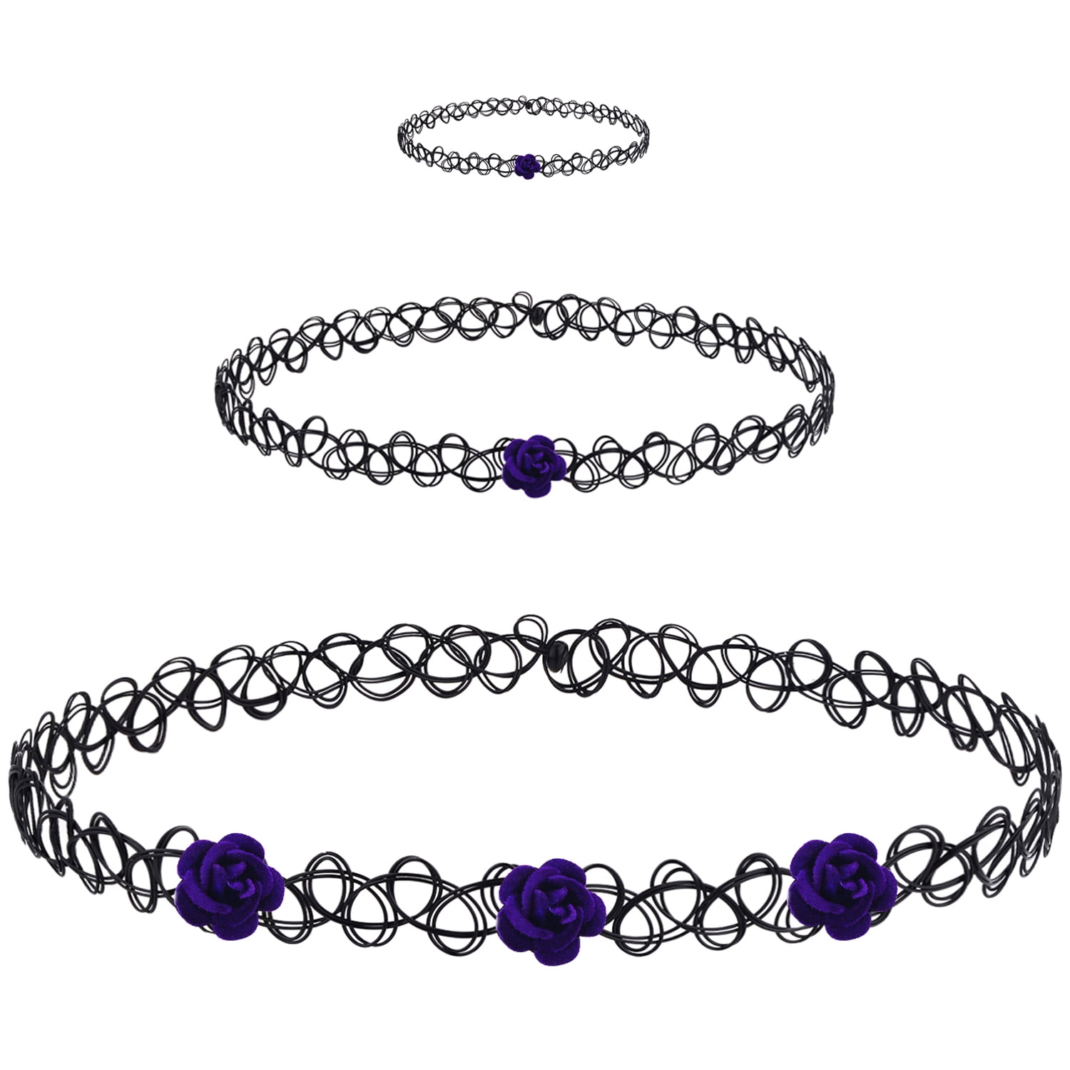 Bodyj4you 3pc Choker Necklace Ring Set Henna Tattoo Stretch Elastic Purple Rose Teen Girl Women Fashion Walmart Com