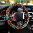thumbnail image 7 of COEQINE Colorful Hippie Floral Brown Car Steering Wheel Cover for Women, Universal 15 Inch Automobile Steering Wheel Cover Anti-Slip Easy to Install, 7 of 7