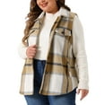 thumbnail image 2 of DARING DIVA Women's Plus Size Plaid Coat Slash Pocket Sleeveless Vest 1X White Brown, 2 of 6