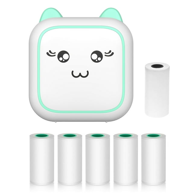 TFixol C25 Mini Imprimante Thermique de Poche - 2 Pouces, 200 Dpi, Bluetooth/USB, Batterie 800 mAh, Verte, Comprend 1 Rouleau Thermique et 5 Rouleaux Adhésifs