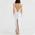 thumbnail image 5 of Women's Sexy Neon Asymmetrical Spaghetti Strap Dress Deep V-Neck Sleeveless Bodycon Midi Club Dress, 5 of 7