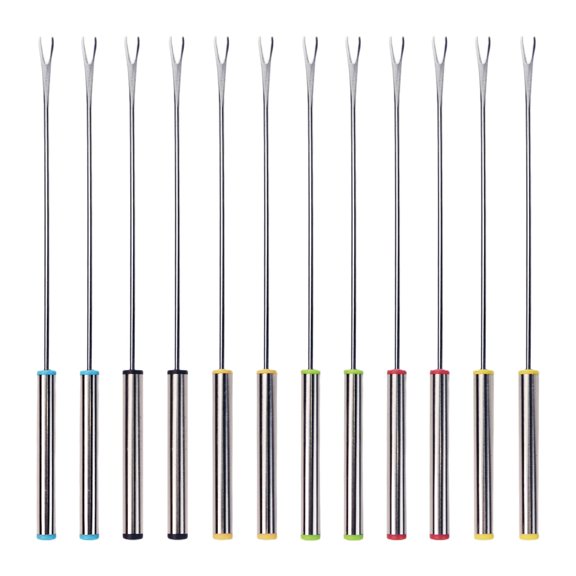 12Pcs Fondue Sticks 9.45inch Stainless Steel Smores Sticks with Heat Resistant Handle for Cheese Meat Chocolate Dessert Roast