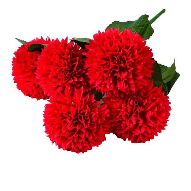 Ramo de flores artificiales de 5 cabezas Ceremonia de banquete de boda Decoración floral Tela de seda Flor falsa con hojas, Rojo kenally HA6561-02B
