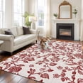 thumbnail image 4 of Area Rug 60×96in, Vintage Rustic Red Flower on Linen Floor Carpet Living Room Rug, Farm Floral Plant Pattern Non-Slip Welcome Mat Indoor Rugs for Bedroom Dining Room, 4 of 9
