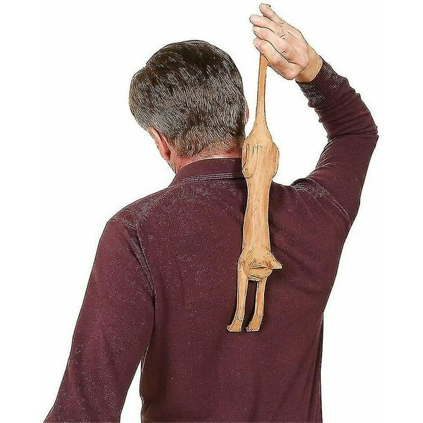 Rascador de espalda de madera en forma de gato divertido con herramienta de masaje de espalda portátil de mango largo