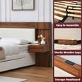 thumbnail image 4 of Queen Size Bed Frame with Storage Drawers & Built-in Nightstands, Wood Bed Frame with Linen Upholstered Headboard, No Box Spring Needed, Cream, 4 of 10