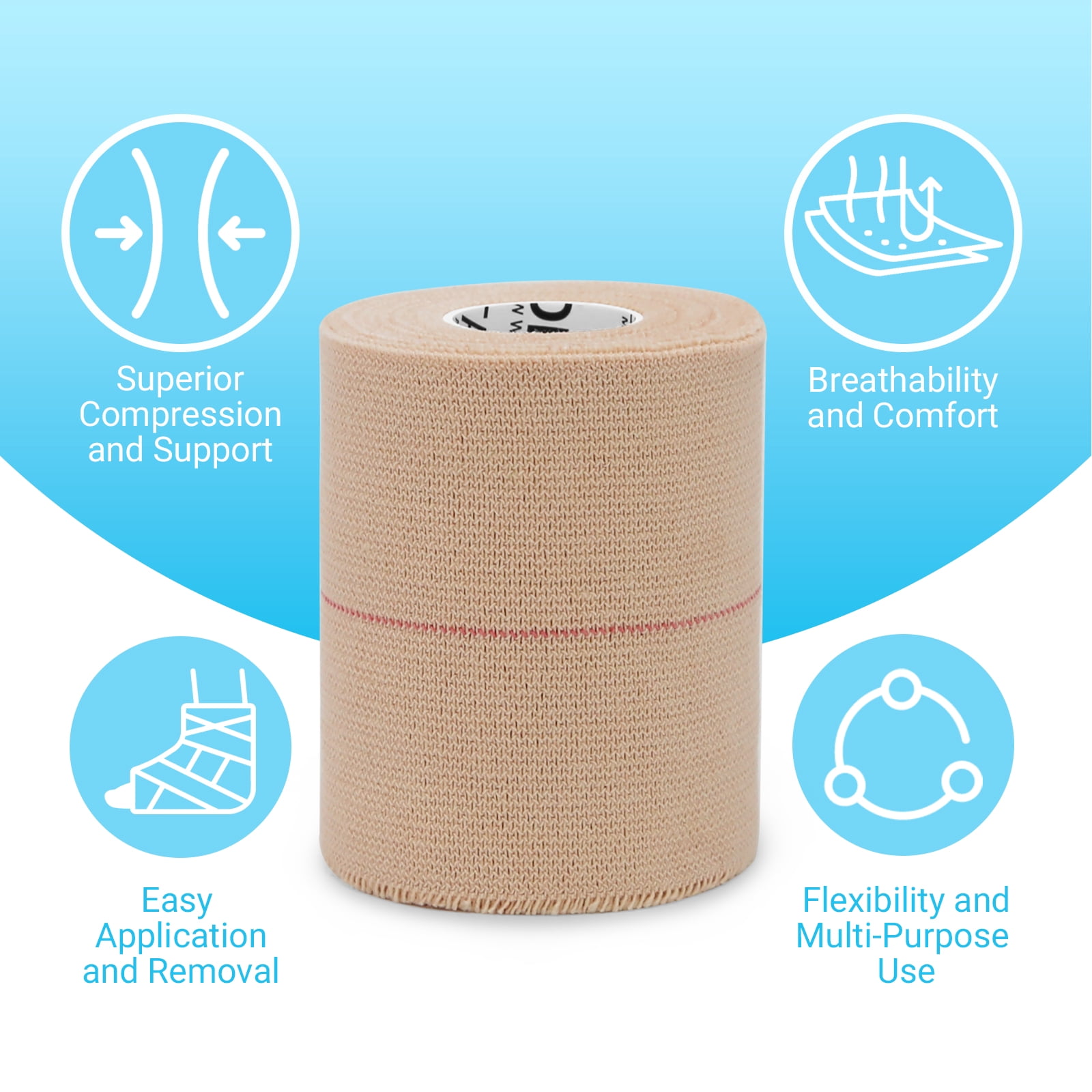 OK TAPE Elastic Adhesive Tape Bandage Tape Wrap - 4 Rolls, Flexible Stretch Bandages for Sports Ankle, Knee and Wrist Sprains (Beige,4 Inch Wide)