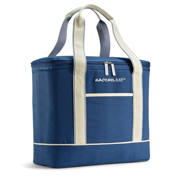 Rachael Ray Grocery Tote Cooler Bag, Insulated Portable Travel Cooler, Hot or Cold Carrier, Navy