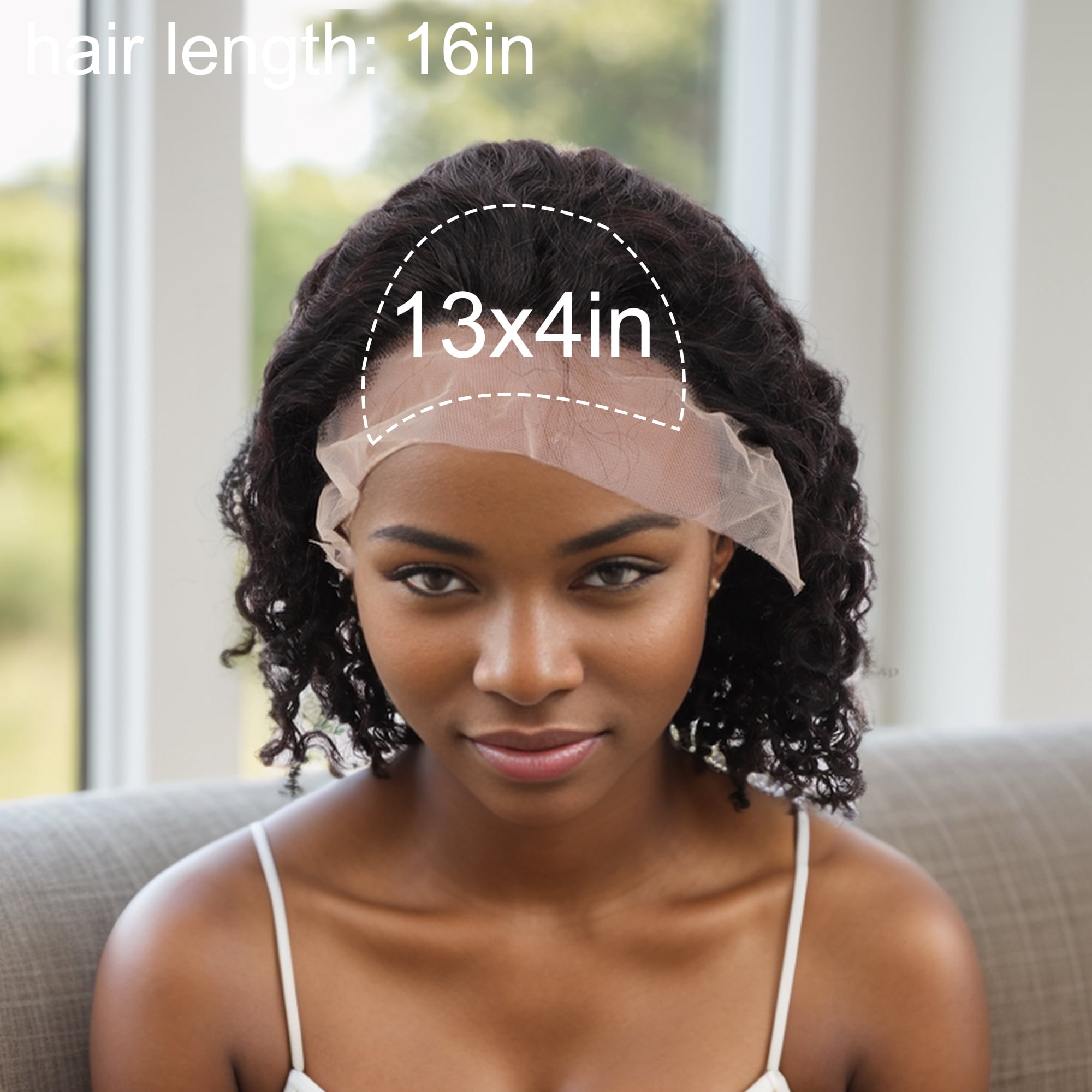 Unique Bargains 1 Pc Medium Wave Curly Long Hair Hair Wig Real Human Hair 16in 13x4in 150 Human Wig Black for Women