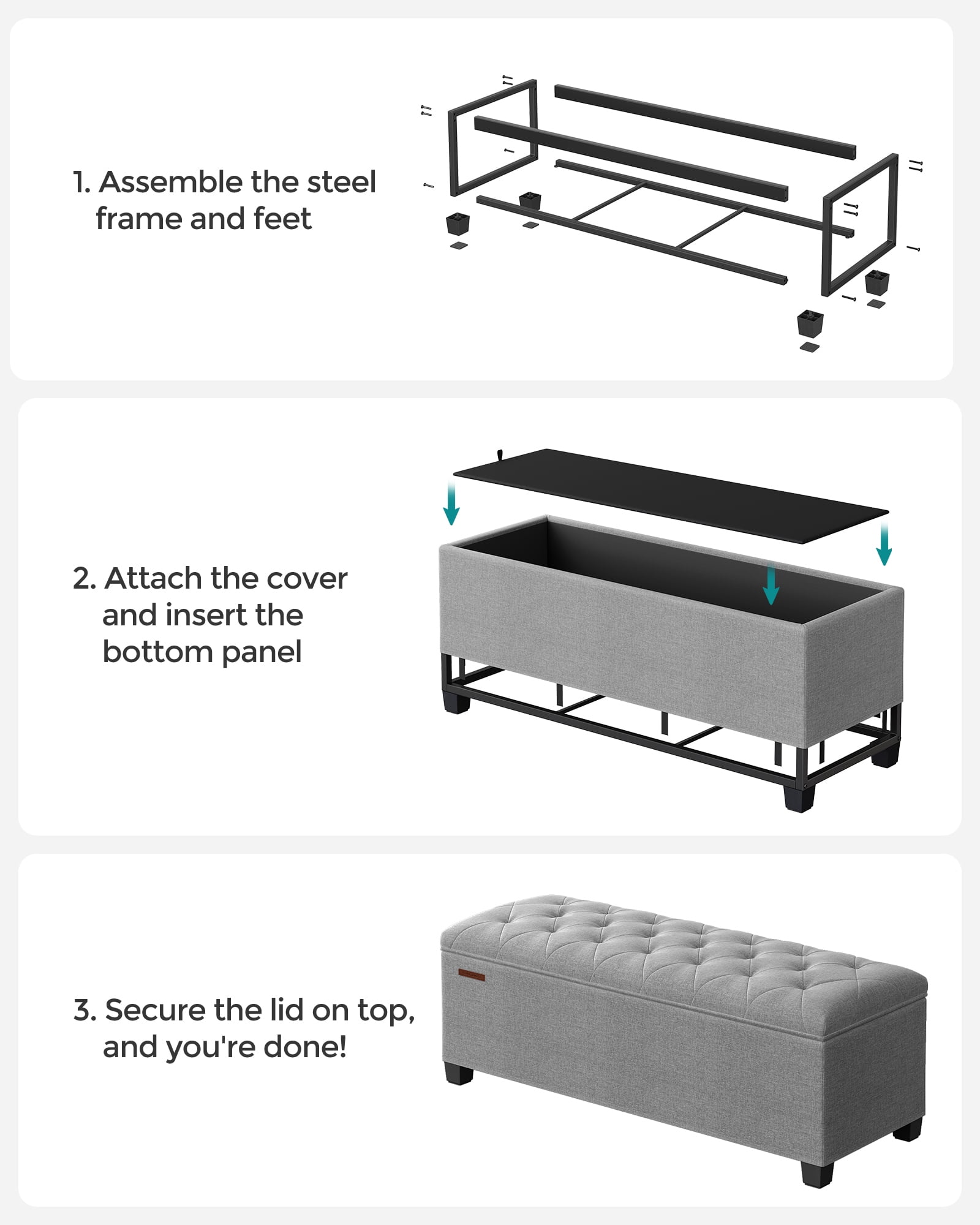 SONGMICS 43.3" Storage Ottoman Bench, Foot Rest with Legs, Ottoman with Storage, Rectangle End of Bed Bench, Storage Chest, Load up to 660 lb, Study