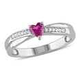 thumbnail image 1 of 1/3 Carat (ctw) Lab-Created Ruby Heart Ring in Sterling Silver with Accent Diamonds, 1 of 5