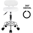 thumbnail image 4 of Youngshion PU Leather Modern Rolling Stool with Low Back Height Adjustable Work Salon Drafting Swivel Task Chair with Footrest White, 4 of 6