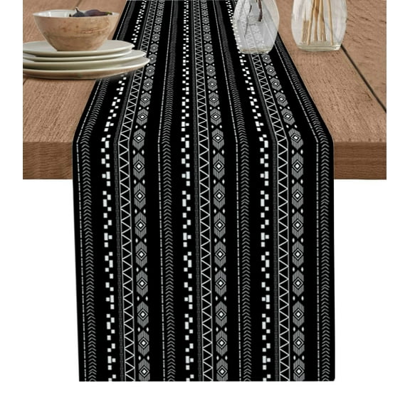 Hokiten Table Runners 70 Inches Long Dress Scarves, Black and White Geometric Farmhouse Coffee/Dining/Kitchen Table Decor, Holiday Table Runner, Modern Abstract Art Aesthetics 13x70 Inch