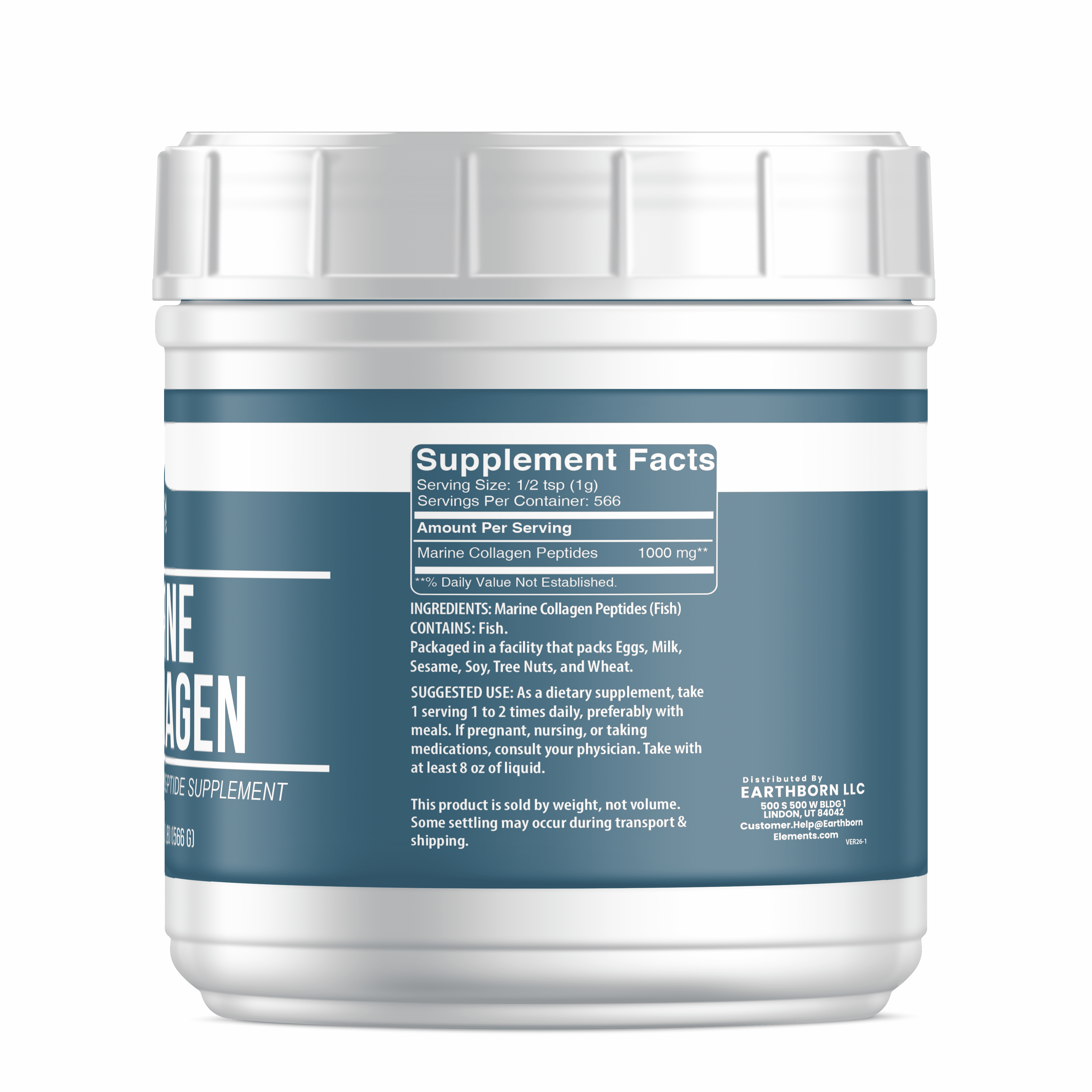 Earthborn Elements Hydrolyzed Marine Collagen Peptides Powder 1.25 lb, Pure & Undiluted, Dietary Supplement