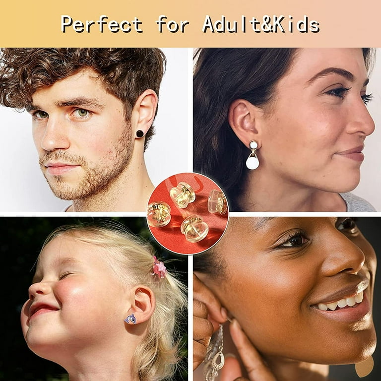  Earring Backs, Earring Backs for Studs, Replacements for  Studs/Droopy Ears,18k Gold Locking Silicone Earring Backs  No-Irritatehypoallergenic Soft Clear Earring Backs for Adults & Kids,  12pcs/6 Pairs