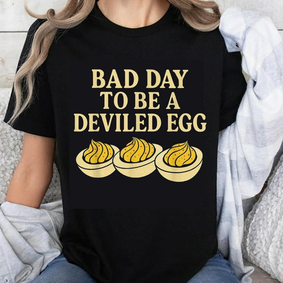 100% Cotton Bad Day To Be A Deviled Egg Funny Food Humor T-Shirt Women Men Casual Graphic Tee Shirt Easter Party Gift