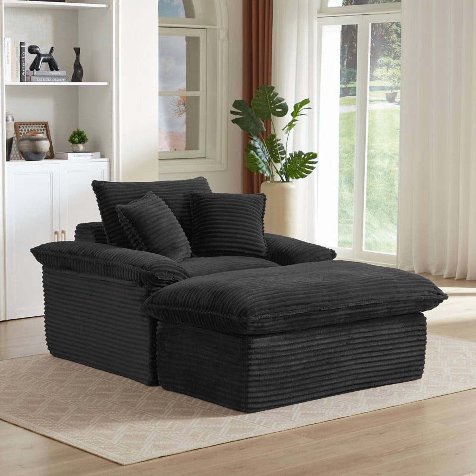 Miniyam 52 in Comfortable Cushioned Compression Single Seat Sofa with Footrest Design, Black Chaises for Living Room, Bedroom