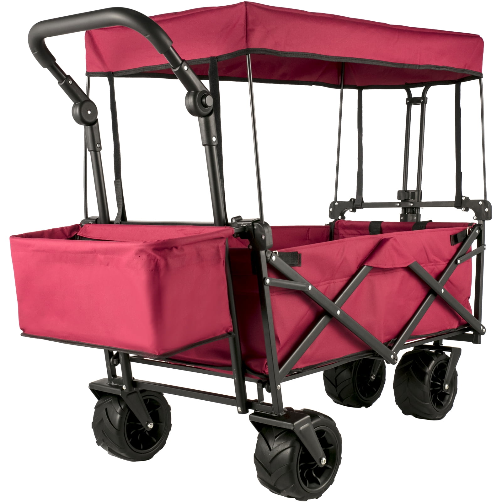 BEAU JARDIN Folding Wagon Cart With Brake Free Standing Collapsible Utility C... 