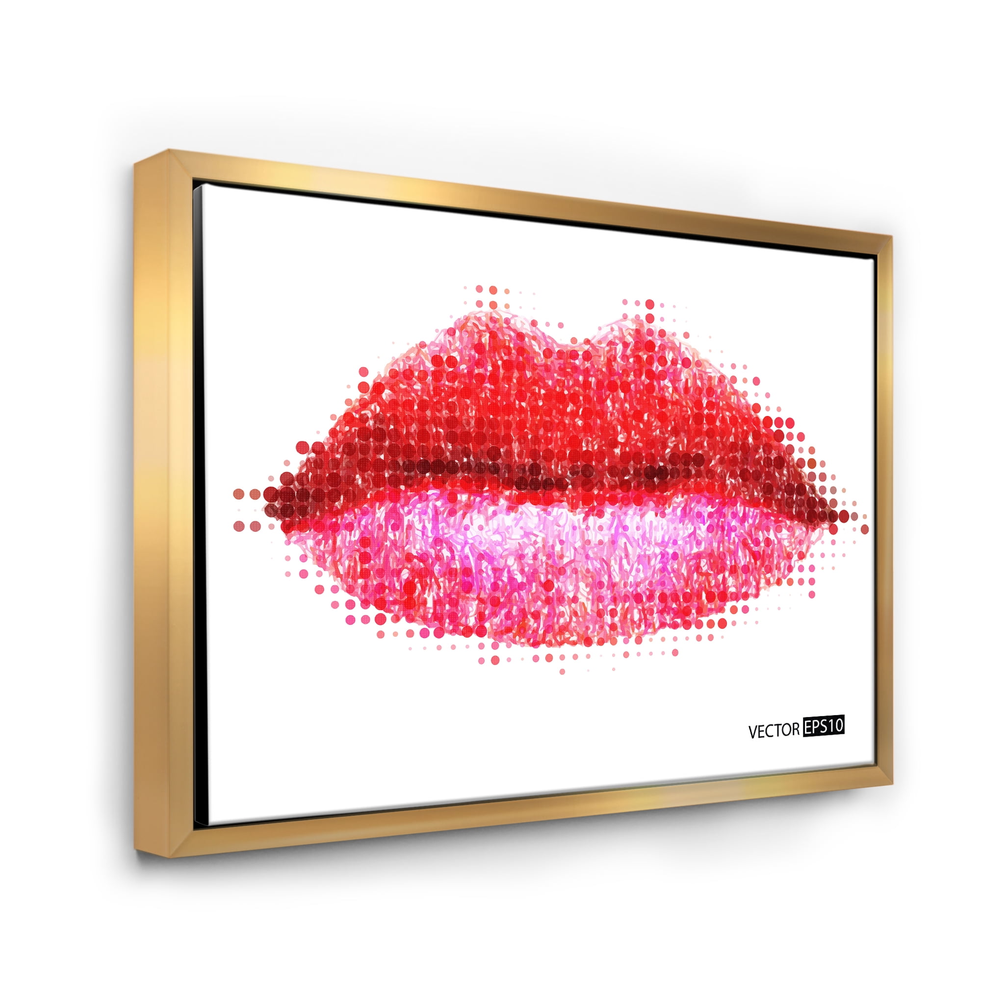 Abstract Red Woman Lips in Pixels 40 in x 30 in Framed Painting Canvas Art Print, by Designart